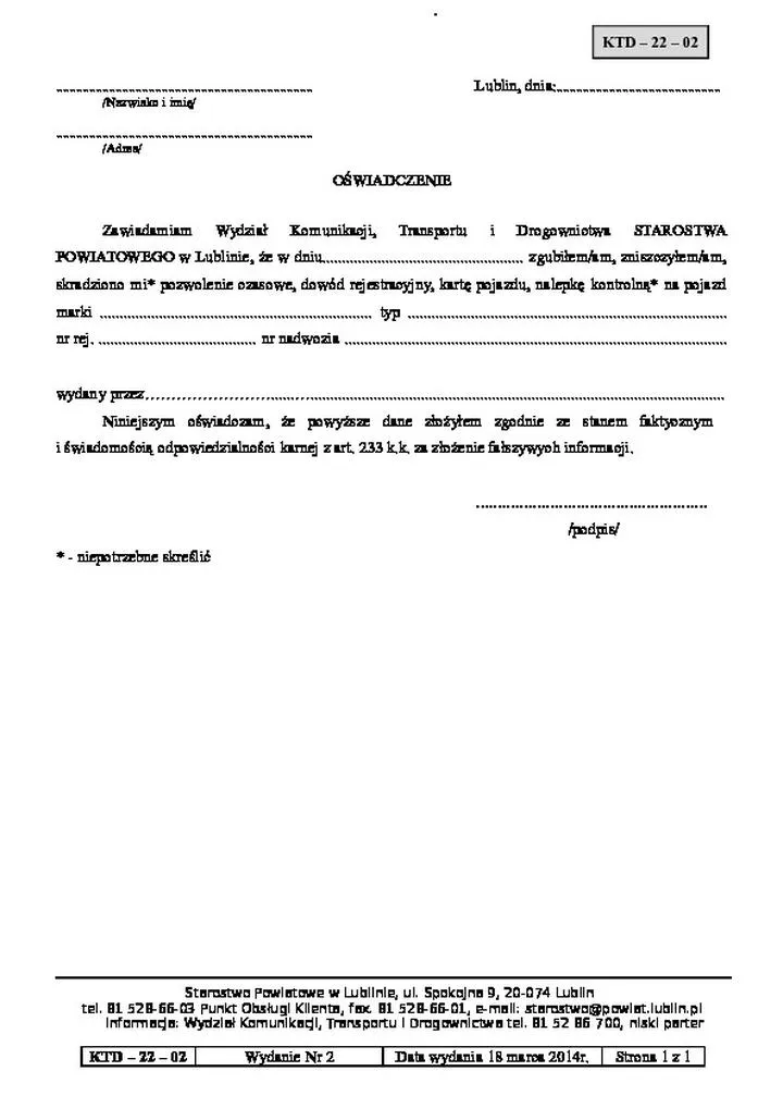 Rejestracja pojazdu Lublin